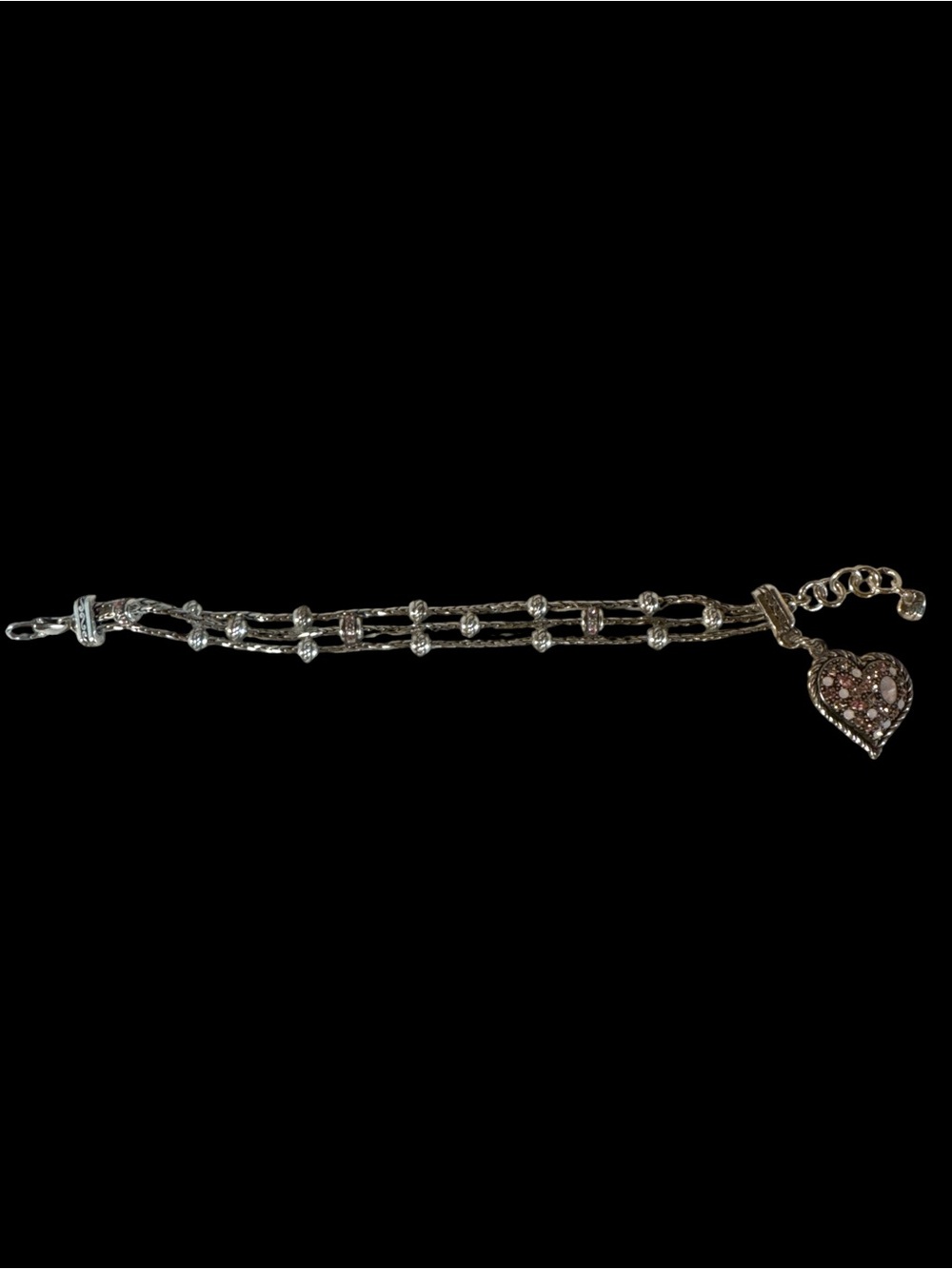 Vintage Brighton Power of Pink Three-Row Bracelet with Pink Crystal Heart Charm